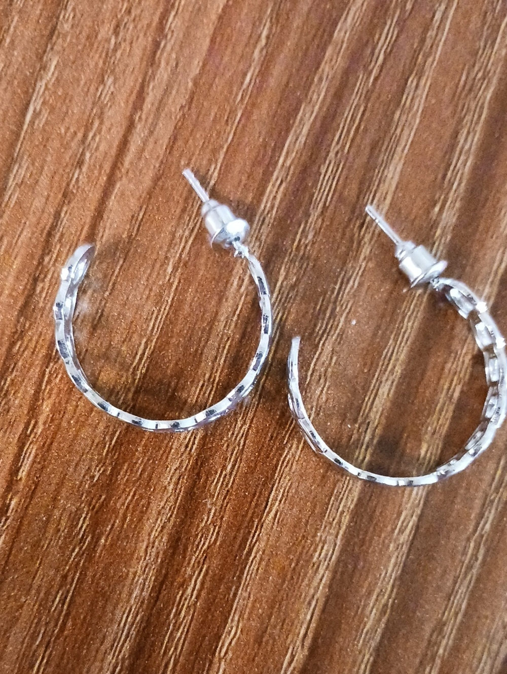 Source Unknown Silver Textured Hoop Stud Earrings